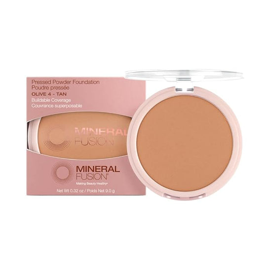 Mineral Fusion Pressed Powder Foundation, Olive 4 - Hypoallergenic, Cruelty-Free, 0.32 Oz