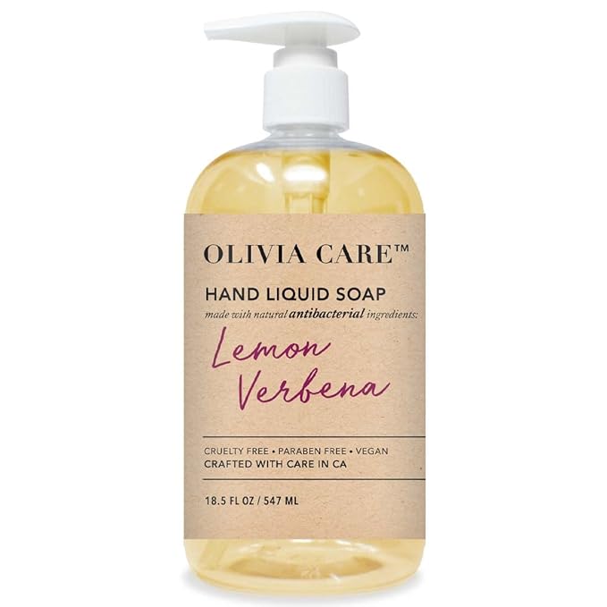 Olivia Care Antibacterial Hand Soap - Infused with Sage & Tea Tree Oil & Lemon Verbena Fragrance, Cleansing, Germ-Fighting, Moisturizing Hand Wash for Kitchen & Bathroom -18.5 fl oz