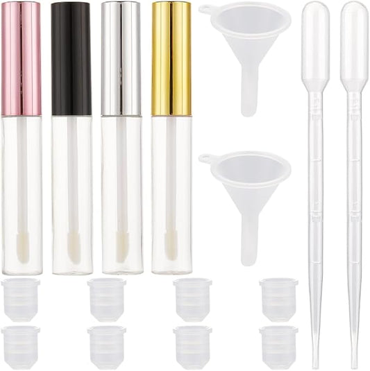 GORGECRAFT 8PCS 10ml Empty Lip Gloss Tubes with Wand Tip Refillable Lipgloss Balm Bottle Clear Plastic Cosmetic Gloss Container Lipstick Bottle with Droppers Funnel for Travel DIY Lip Samples