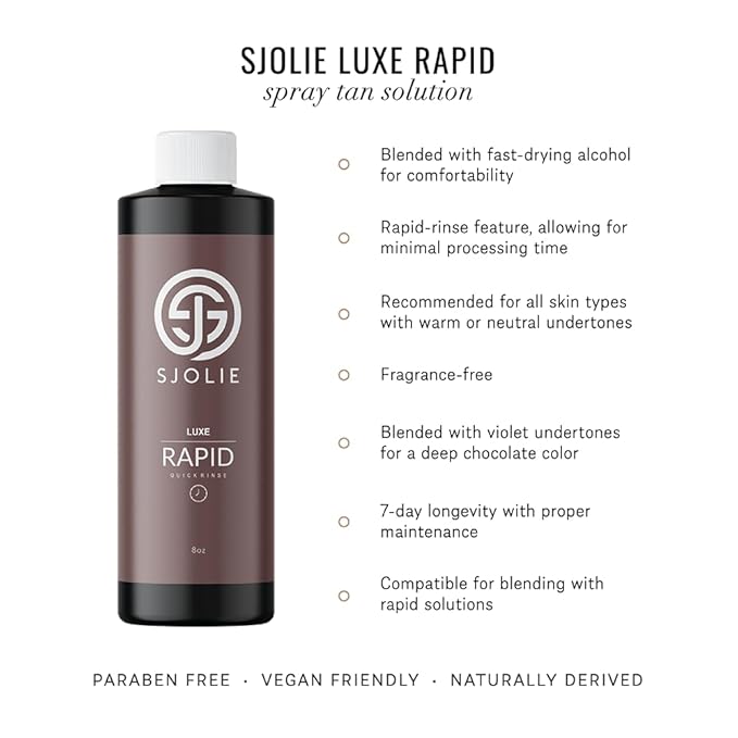 SJOLIE Rapid Spray Tan Solution - Luxe Ultra One Hour Express Tan - Violet Base | Sunless Tanner for a Quick-Drying, Ultra Dark Glow (8oz)