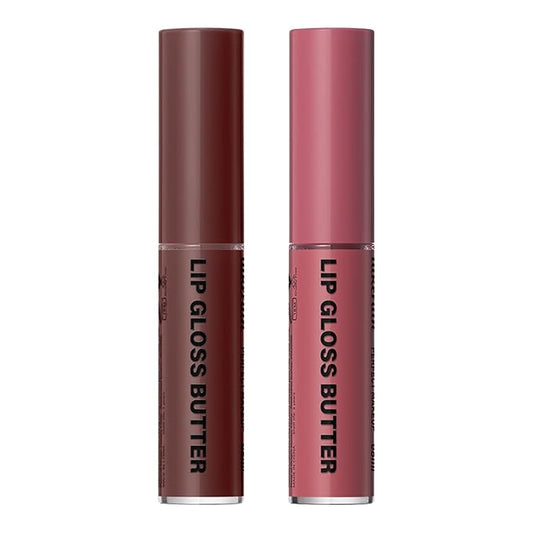 Butter Gloss Lip Gloss Set,Moisturizing Nourishing Hydrating Lip Glaze,Glass Lip Lipstick,Non-Sticky Lip Gloss,Lip Plumping Oil-Pack Of 2 (04 Oolong Milk Tea and 06 White Peach Juice)