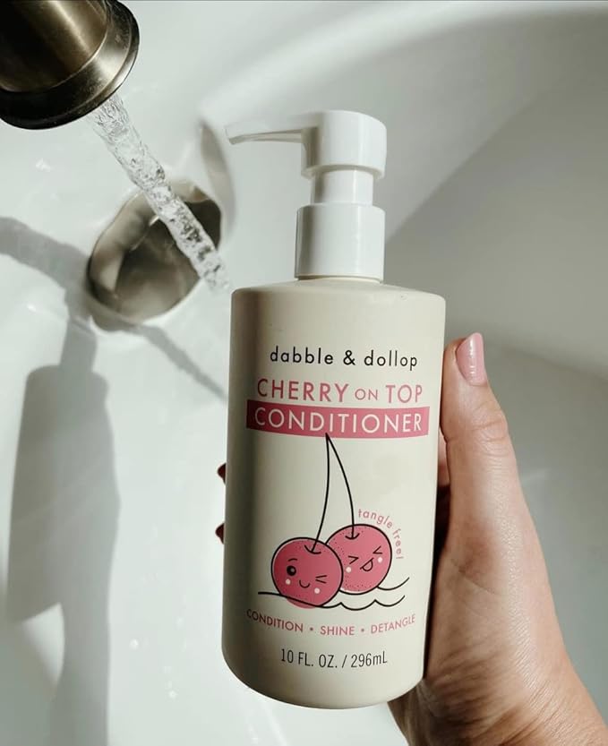 Dabble & Dollop Cherry on Top Conditioner - Natural Shine & Detangler for Kids, 100% USA-made, Paraben & Sulfate Free, Vegan, Gluten-free, Tear-Free (10oz, Pack of 2)