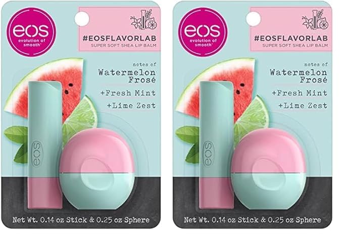 eos FlavorLab Lip Balm Stick and Sphere, Watermelon Frosé, Natural Shea Lip Products, 2 Count(Pack of 2)