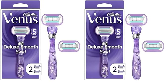 Gillette Venus Deluxe Smooth Swirl Women's Razor Handle + 2 Blade Refills (Pack of 2)