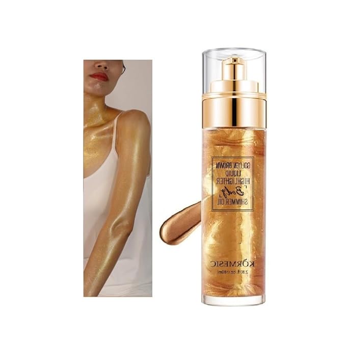 Shimmer Body Oil, Waterproof Lasting Moisturizing Luster Illuminates Skin.(SHINY GOLD)