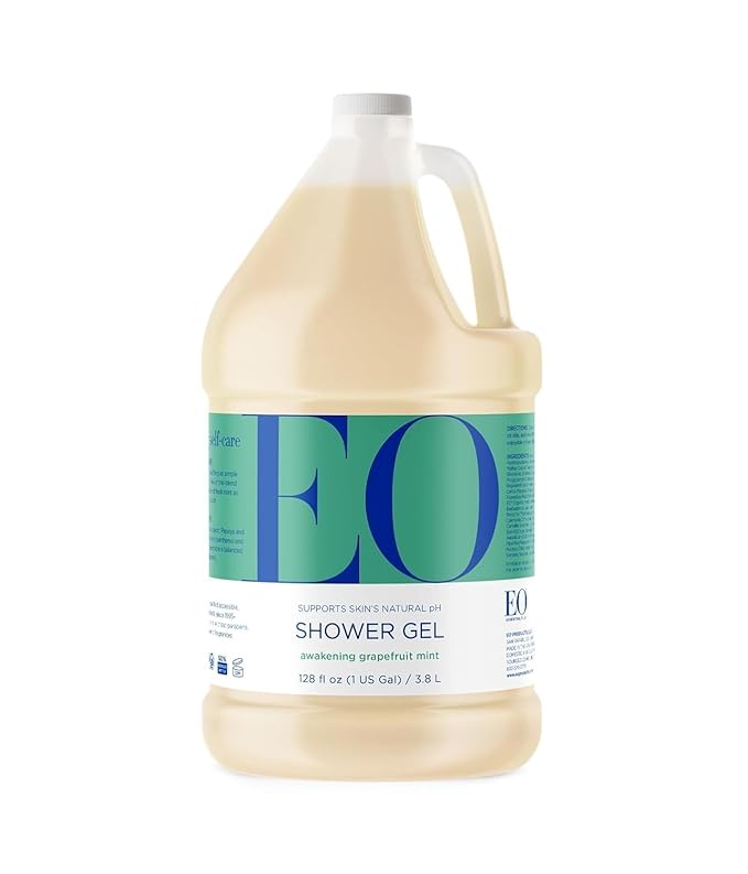 EO Shower Gel Body Wash Refill, 1 Gallon, Grapefruit and Mint, Organic Plant-Based Skin Conditioning Cleanser with Pure Essentials Oils, Pack of 1