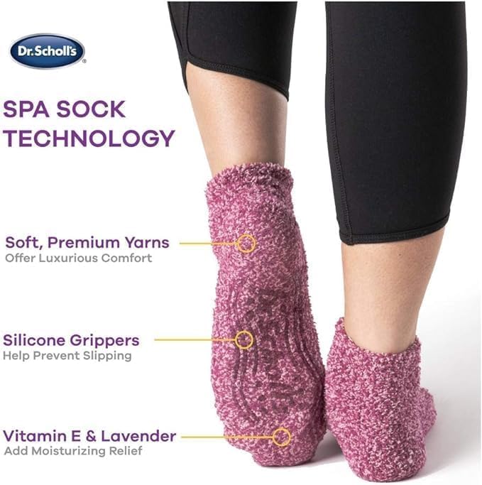 Dr. Scholl's Women's Low Cut Soothing Spa Socks-Lavender & Vitamin E Infused-2 & 3 Pairs-Bottom Grippers