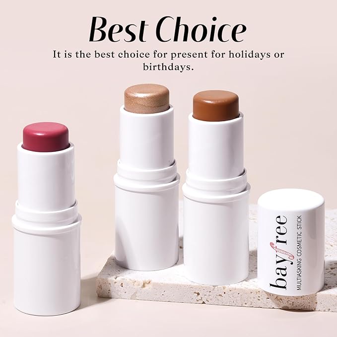 KIMUSE Multi Stick Trio Face Makeup, Cream Blush Stick for Cheeks & Lips, Contour Stick & Highlighter Makeup Sticks for All Skin