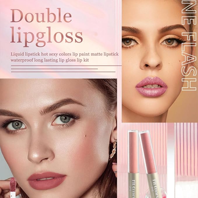 Double-end 2-in-1 Matte & Shimmery Lip Gloss Set, 3 PCS/Set (Set B, 3pcs)