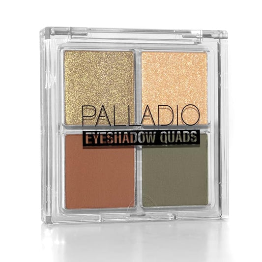 Palladio Eyeshadow Quads, Velvety Pigmented Blendable Matte, Metallic & Shimmer Finishes, Creamy Formula, Four Way Quad Eye Shadow Palette, Talc-Free (Gold Digger)