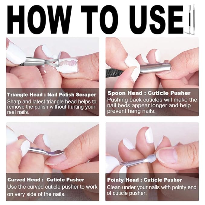 2PCS Metal Black Cuticle Pusher