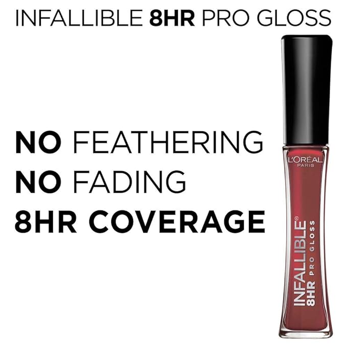 L’Oreal Paris Makeup Infallible 8 Hour Hydrating Lip Gloss, Red Fatale, 0.21 Fl Oz