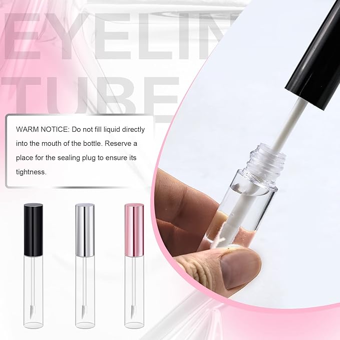 Bercoor 30 Pack Lip Gloss Tube, 10ml Empty Refillable Lip Balm Bottle Clear Plastic Lip Gloss Container with Rubber Stoppers for DIY Makeup, Personal Cosmetic, Black, Sliver and Pink