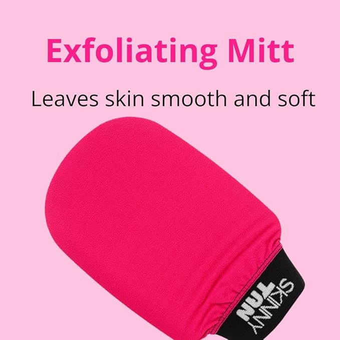 Skinny Tan, Exfoliating Glove Mitt - Dual Sided for Different Levels of Exfoliation - Vegan, Cruelty Free - Preps Skin for Self Tanner - Pink, 1 Pc