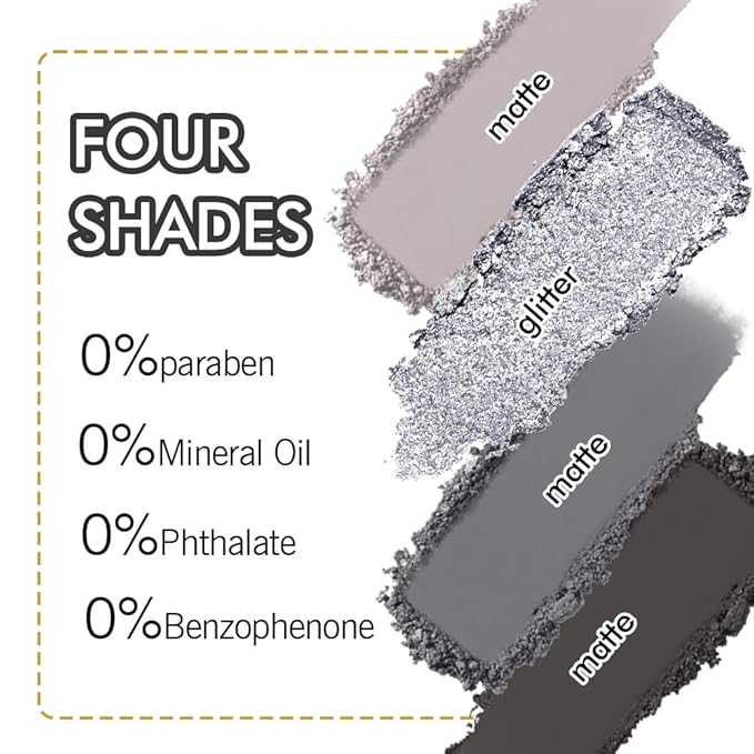 4 Colors Eyeshadow Makeup Palette,Black Gray Highly Pigmented Natural Neutral Nude Smoke Eye Shadow Palette with Mirror,Long Lasting Naturing-Looking,Waterproof,Blendable,Travel Size