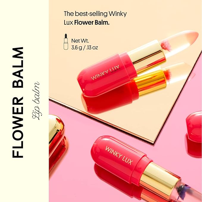 Winky Lux Flower Balm, pH Lip Balm, Color Changing Lipstick and Tinted Stain, Vegan & Cruelty Free Lip Balm, Hydrate & Plump, Sheer Pink Lipstick, Blue Flower