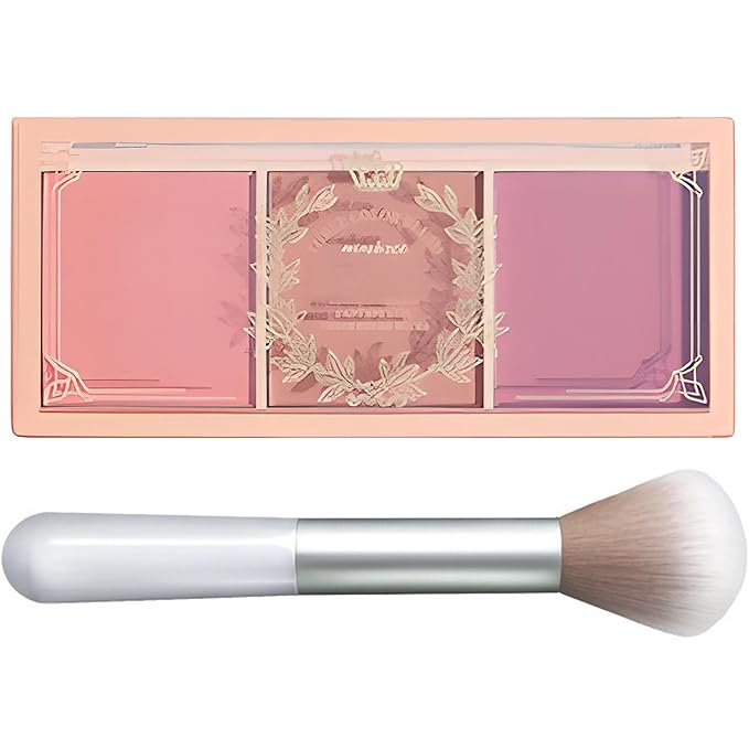 3 Color Matte Pink Blush Palette with Brush, Face Beauty