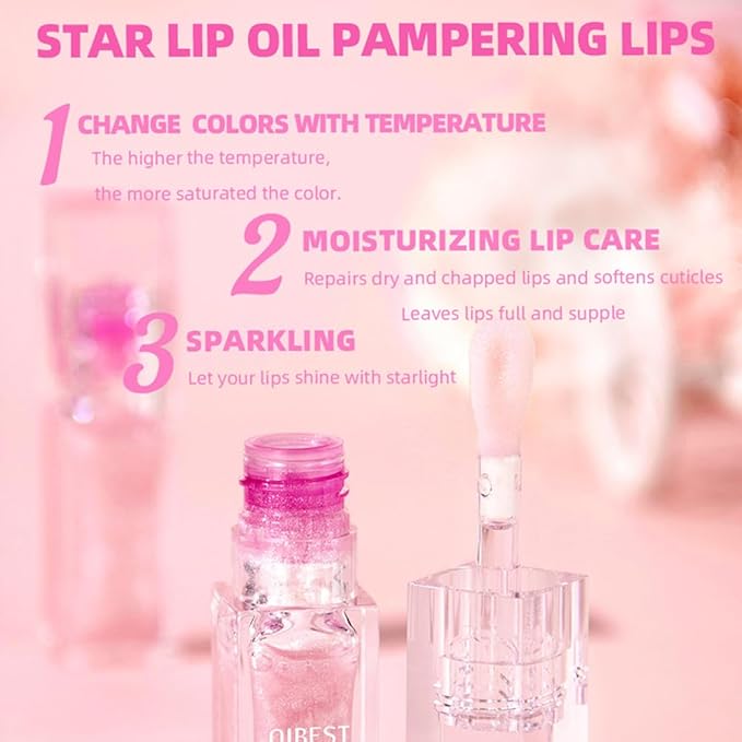 Magic Color Changing Lip Oil, PH Temperature Color Change Lip Glow Oil Plumping Lip Gloss with Big Brush, Non-sticky Moisturizing Lip Primer (2 packs)