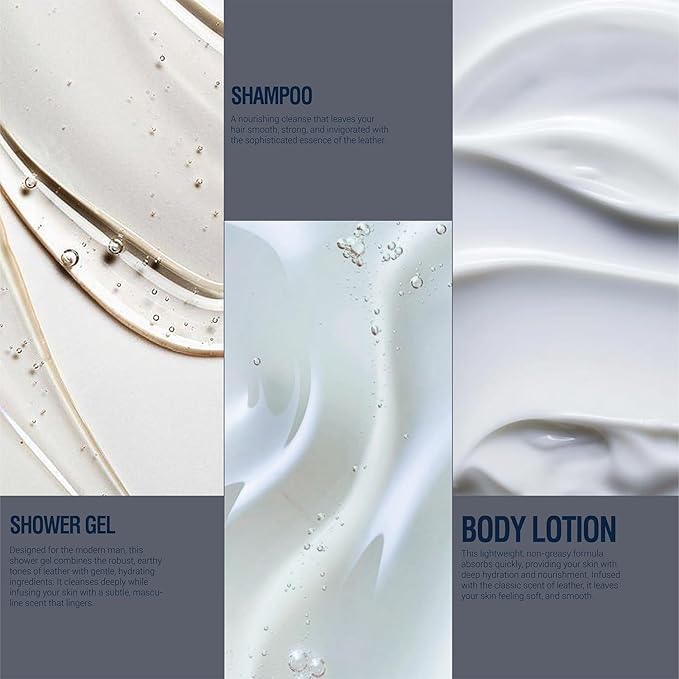 Bath and Body Gift Set for Men Self Care Kit with Leather Scent Shower Gel, Body Lotion, Shampoo, Self care gifts for Men,regalos para hombre, Birthday Gifts for Him