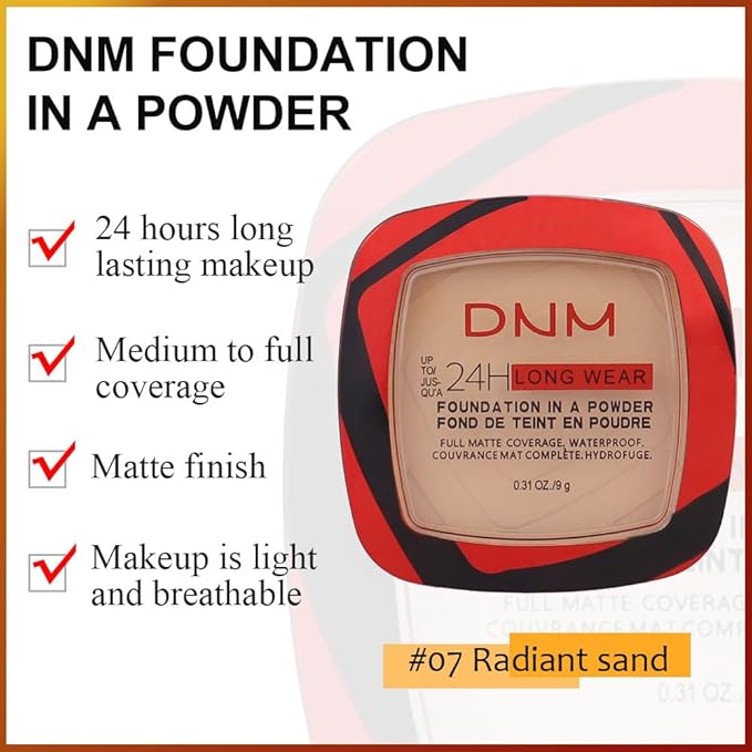 Kaely Oil Free Powder Foundation Waterproof,Face Pressed Powder Natural Finish,07