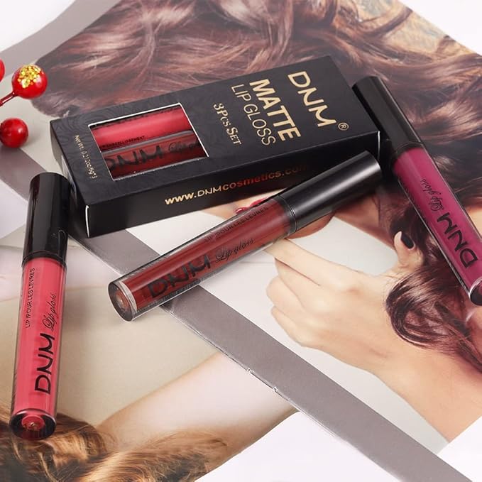 evpct 3Pcs Dark Red Purple Matte 24-hour Liquid Lipstick Sets, Matte Lipstick Lip Stain Long Lasting 24 Smudge Waterproof Lip Gloss Gift Set Matt Lipsticks Set Matt Liquid Women Makeup Lipstick 06