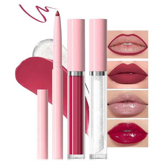 3-in-1Grayish Purple Matte Lip Stain Kit | Waterproof Lip Liner + Hydrating Matte Lip Gloss + Nourishing Lip Oil | Long Lasting Plumping to Create Perfect Lip Makeup.07#