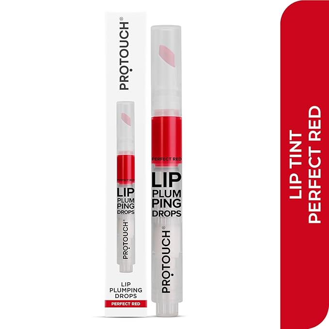 Glossy Lip Plumping Drops - Volumizing Lip Gloss With 8-Hour Plumping Effect - Vegan Formula With Caffeine & Grape Seed Extract - Perfect Red