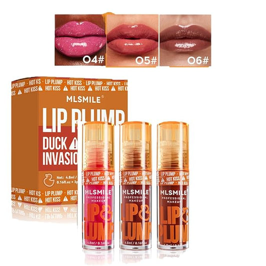 3 Colors Duck Lip Plumper Gloss, Glitter Shine Primer Lip Tint Korean Clear Plumping Lip Gloss, High Pigment No Sticky Lip Gloss, Lip Plumper Gloss Make Lips Fuller(Set B)