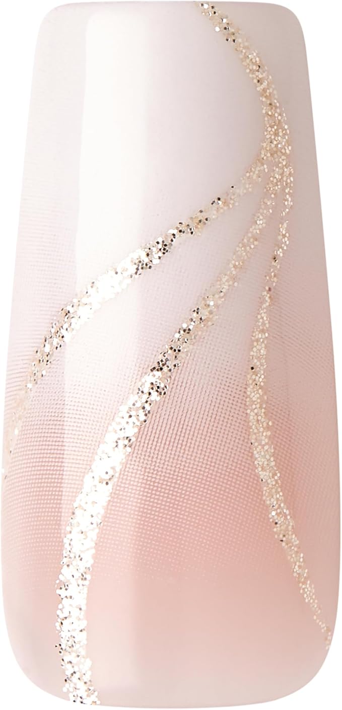 KISS Classy Premium Press On Nails, 'Stunning!', French, Long Length, Square Shape, Includes 30 Fake Nails, 2g Pink Gel Nail Glue, 1 Manicure Stick, 1 Mini File (Pack of 2)