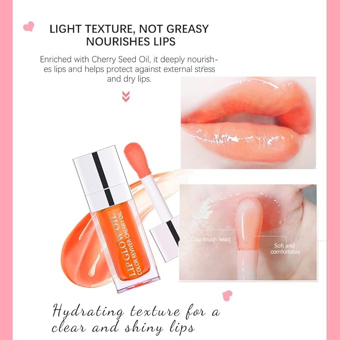 3Pcs Plumping Lip Oil, Hydrating Lip Gloss Tinted Lip Balm Lip Care Transparent Toot Lip Oil, Long Lasting Nourishing Lip Glow Oil Non-sticky Glitter Shine Primer Lip Tint (Pink+Rosewood +Cherry Red)