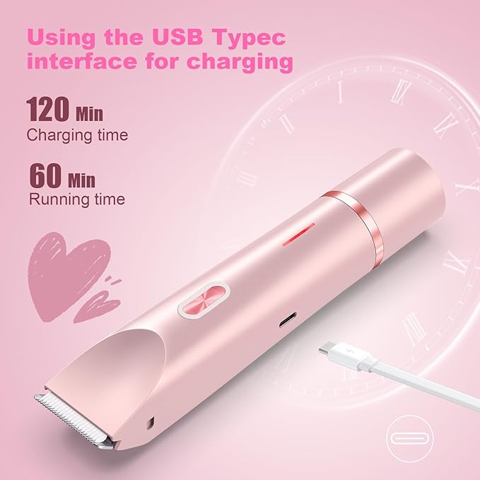 Glow Aura Womens Shaver 2 in 1, Electric Razor, Painless Hair Removal for Face,Body Waterproof Wet & Dry Use Body Hair Trimmer (Pink)