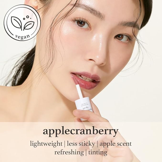 NOONI Korean Hydrating Lip Oil - Applecranberry | Long-Lasting, Moisturizing, Plumping, Revitalizing for Dry Lips, Waterproof, No Peel Off, Hydrating, Nourishing Crystal Clear, 0.12 FL Oz