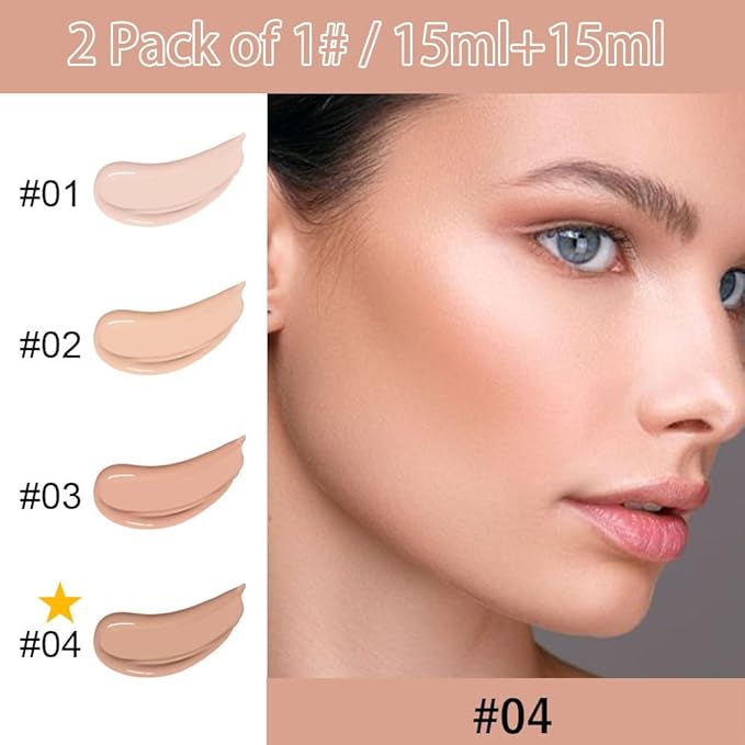 2 Pack Liquid Foundation Cream with Foundation Brush