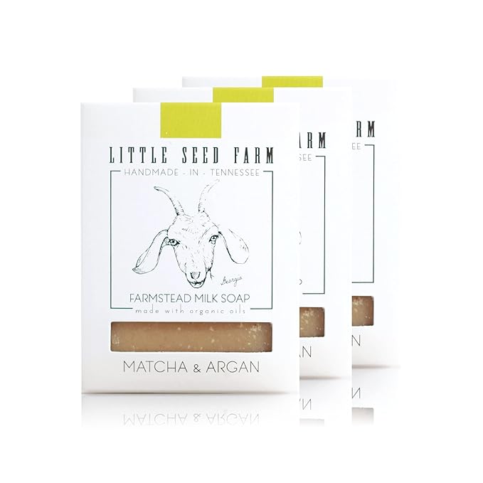 Little Seed Farm Organic Goat’s Milk Soap – 3 Pack of Matcha & Argan Facial and Body Bars– Natural, Handmade, Cruelty Free – Calming and Hydrating for Dry, Mature and Combination Skin, Net Wt. 4.75oz