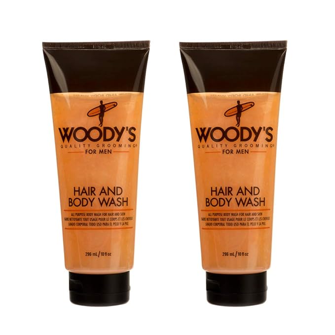 Woody's Hair and Body Wash for Men – 2-in-1 Sulfate-Free Cleanser & Body Wash, Deep Cleansing, Hydrating, Fresh Scent, 10 oz, 2 Pack