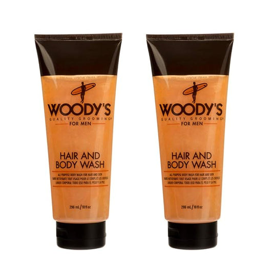 Woody's Hair and Body Wash for Men – 2-in-1 Sulfate-Free Cleanser & Body Wash, Deep Cleansing, Hydrating, Fresh Scent, 10 oz, 2 Pack