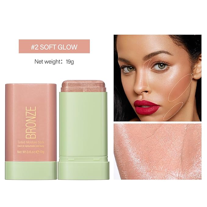 Multi-Use Makeup Blush Stick, Beauty Tinted Solid Blush Stick,Facial Contouring Highlight & Brighten Face Stick, Waterproof Moisturizer Stick, Suitable for All Skin (2#Soft Glow)