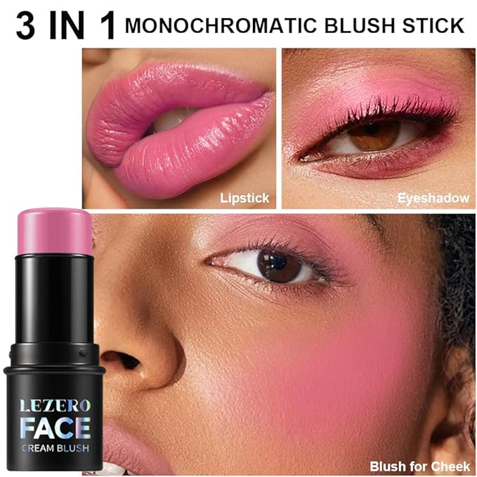 Blush Stick, Multi-use Blush Stick for Cheeks, Eyes, Lips, Silky Creamy Face Stick for Old Women & Mature Skin, Blendable and Buildable Color, Long Lasting Waterproof Non-greasy Formula (#19, Blush)