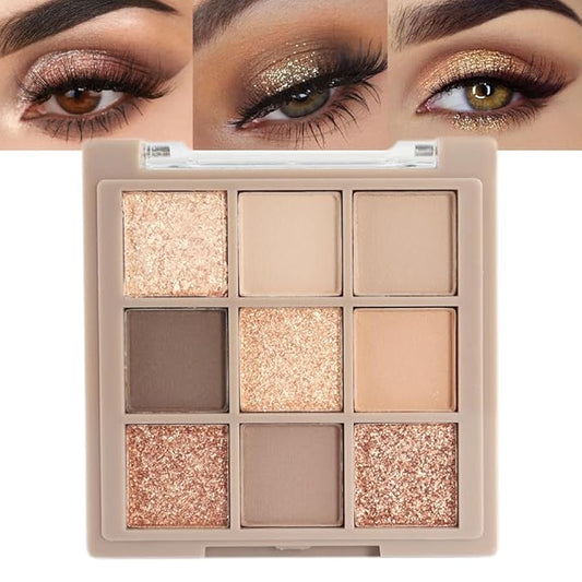 Eye Shadow Palette Makeup,9 Colors Gold Matte Shimmer Vegan Eyeshadow,Highly Pigmented Long Lasting Waterproof Naturing-Looking make up pallets for women,eyeshadow palette for brown blue eyes