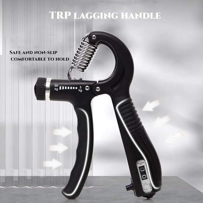 1Pcs Grip Strength Trainer Wrist Strengthener with Counter 11-132 Lbs/5-60kg(Black) Lbs/5-60kg(Black)