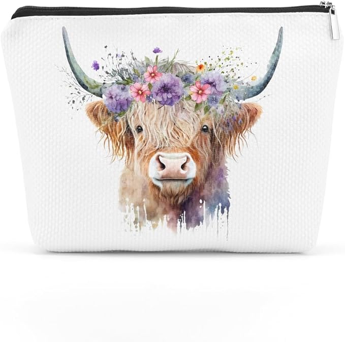 Western cosmetic bag highland cow