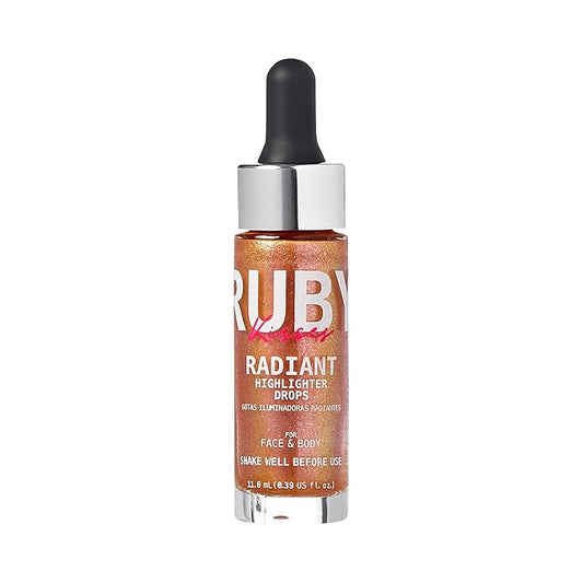Ruby Kisses Radiant Drops, Shimmer Liquid Highlighter Makeup, (BLUSH GOLD)