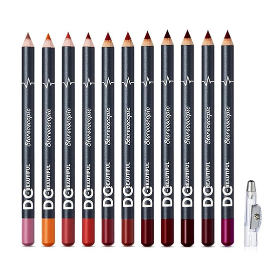 DC-BEAUTIFUL 12Pcs Lot Set 12 Colors Lip Liner Pencil Waterproof Non-marking Matt Velvet Lipstick Pen, Professional Long Lasting Lipliner Set with Sharpener