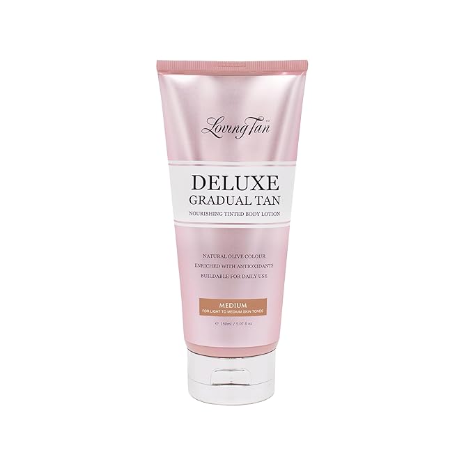 Loving Tan Deluxe Gradual Tan Lotion, Medium- Natural Looking Self Tanner, Professional Strength Sunless Tanner, 7+ Self Tanning Applications per Bottle-Cruelty Free, Naturally Derived DHA-5.07 Fl Oz