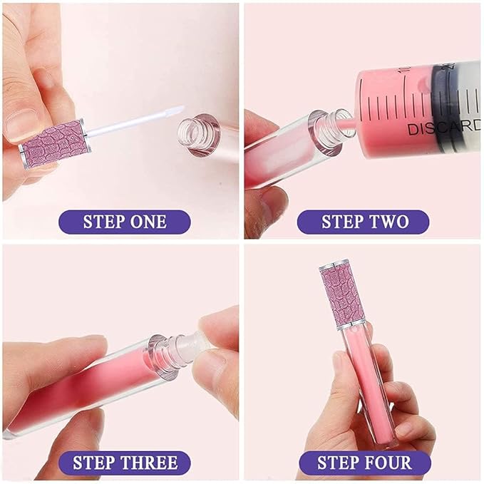 AMORIX 6pcs Lip Gloss Tubes with Wand 5ml Empty Lip Gloss Containers Purple Lipgloss Bottles Crystal Lip Supplies Kit with Syringe for DIY Lipgloss Base