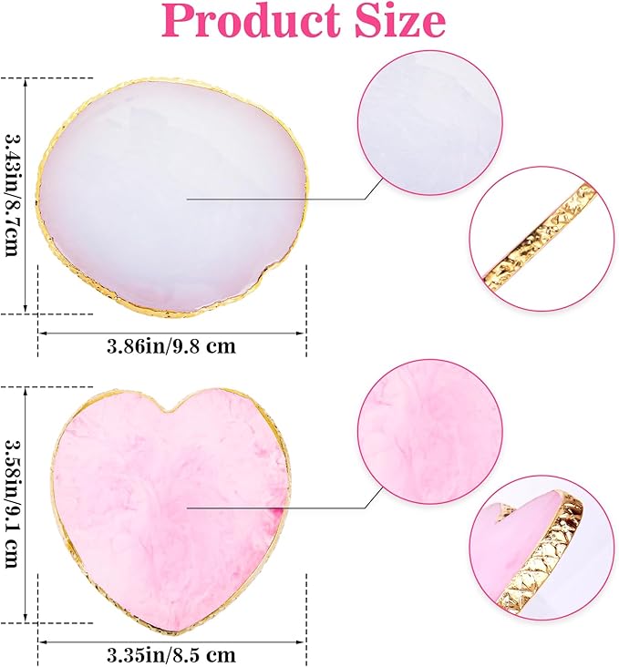 2pcs Heart-Shaped Resin Nail Art Palette, Gold Edge