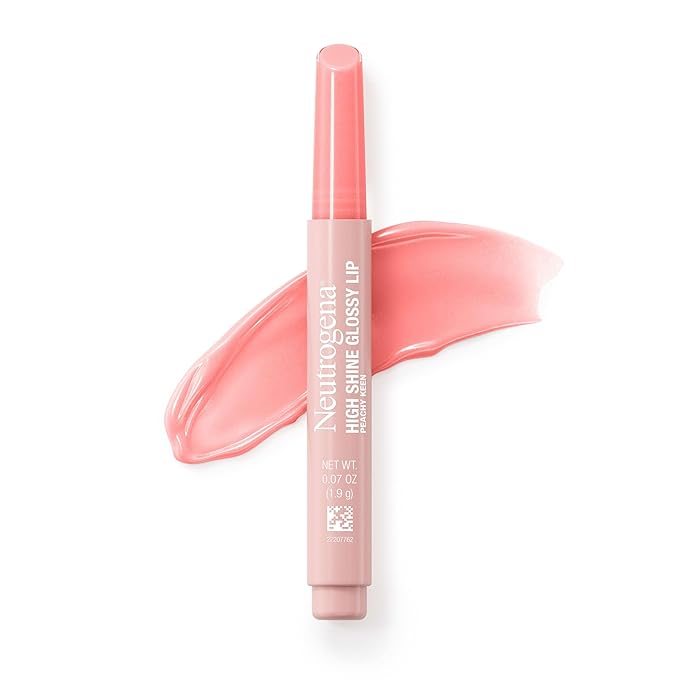 Neutrogena High Shine Glossy Lip with Maracuja Oil + Vitamins & Antioxidant Vitamin E, Nourishing Glossy Lip, Non-Retractable, Pigmented For Buildable Color, Peachy Keen, 0.07 oz