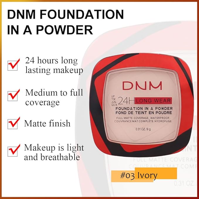 Kaely Oil Free Powder Foundation Waterproof,Face Pressed Powder Natural Finish,03