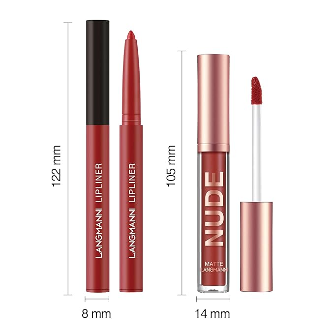 LANGMANNI 4pcs Matte Lipstick with Lipliners Durable Makeup Set,Long-Lasting Non-Stick Cup Not Fade Waterproof Pigmented Velvet Lipgloss Kit Beauty Cosmetics Makeup Gift for Girls(#9+10+11+12)