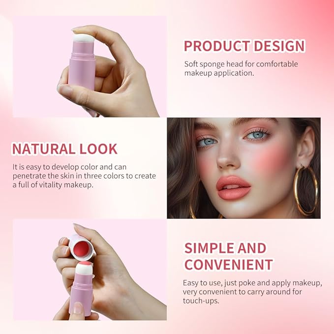 Soft Face Blush Stick, Matte Natural Long Lasting Blush for a Flawless Finish, Creamy Blendable Formula for All Skin Types, Everyday Wear Professional Quality Makeup (Warm mauve, Large)